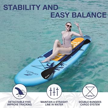 UPWELL 10'6/11'/11'6 Inflatable Paddle Board, Stand Up Paddlboard for Youth & Adults, Stable Design, Premium SUP Accessories, Backpack, Leash, Hand Pump, Fins