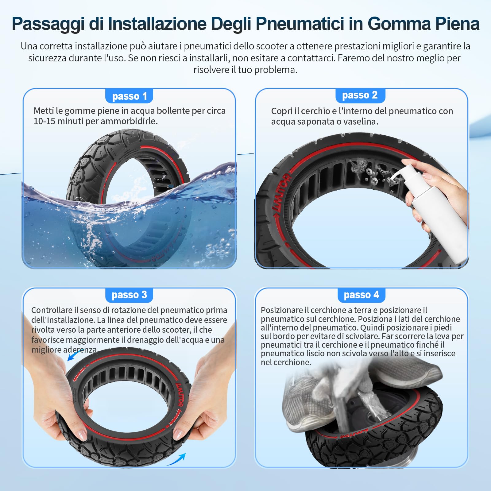 10×3 Pneumatici pieni da 10 pollici 255x80 80/65-6.5 Pneumatici di ricambio La larghezza della fessura è di 53,5 mm, adatta per ruote con una larghezza di 51-54 mm (Rosso 2 pezzi)