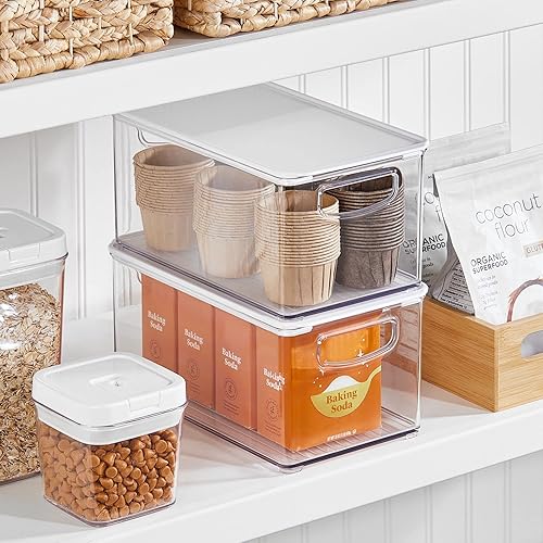 Miniatura 3 de mDesign Contenedor de plástico para almacenamiento profundo con tapa y asas integradas, organización para frutas, aperitivos o alimentos en despensa