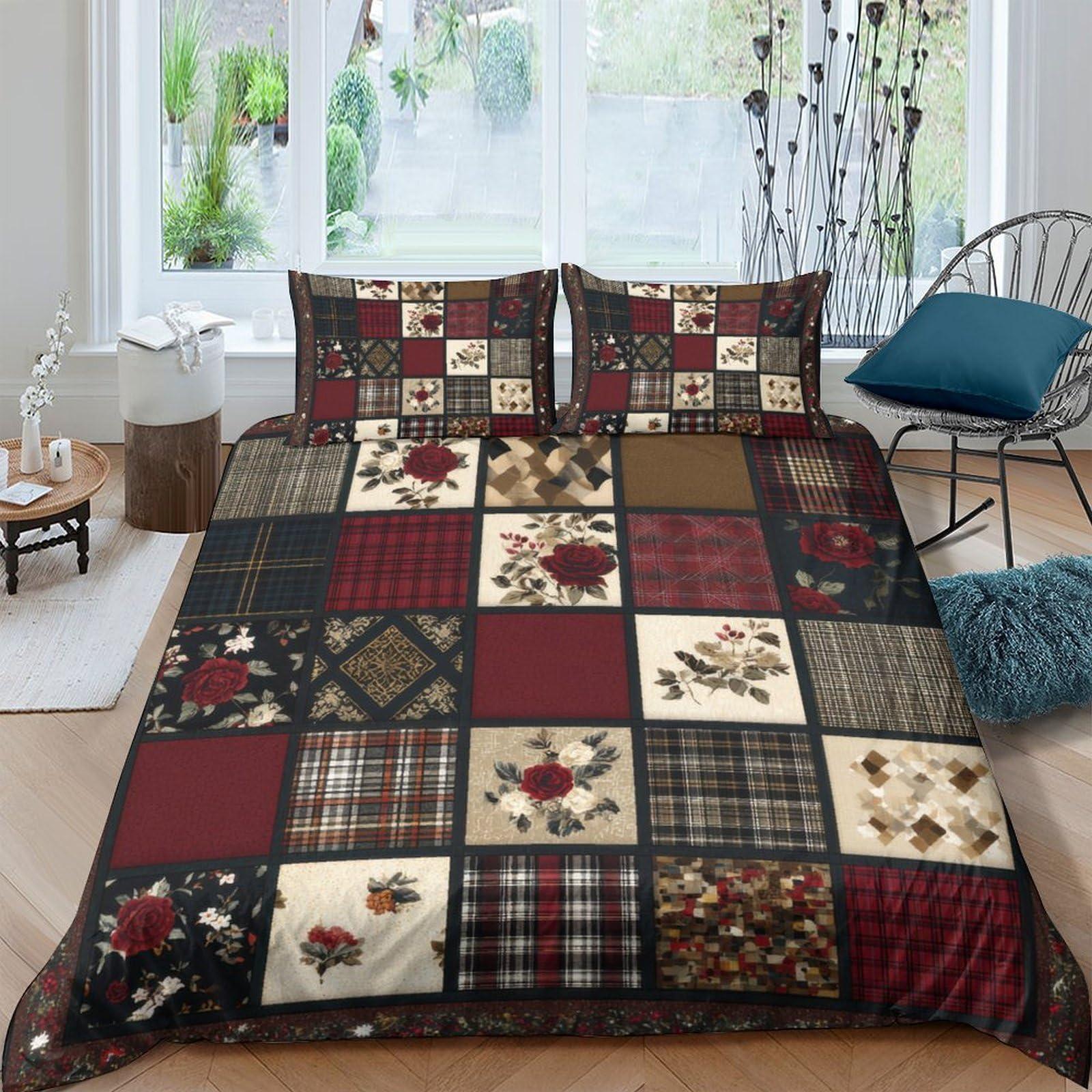 Ctjqhvkz Style-5 3D Printed Vintage Patchwork Fitted Sheet Microfiber Soft Breathable Floral Plaid Bed Cover For Bedroom Dorm Mattress Protection Decor Single（135X200cm）