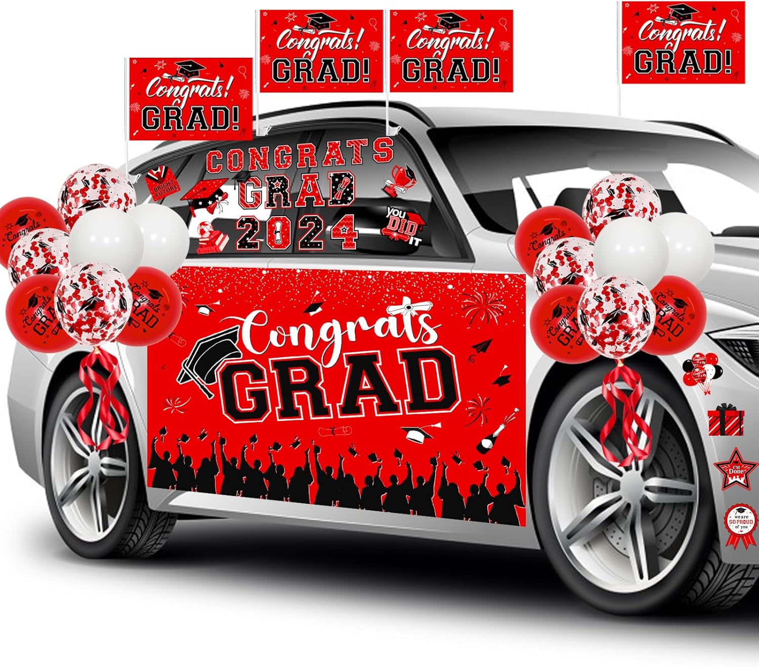Cheereveal Graduation Parade Car Decorations, Red and Black