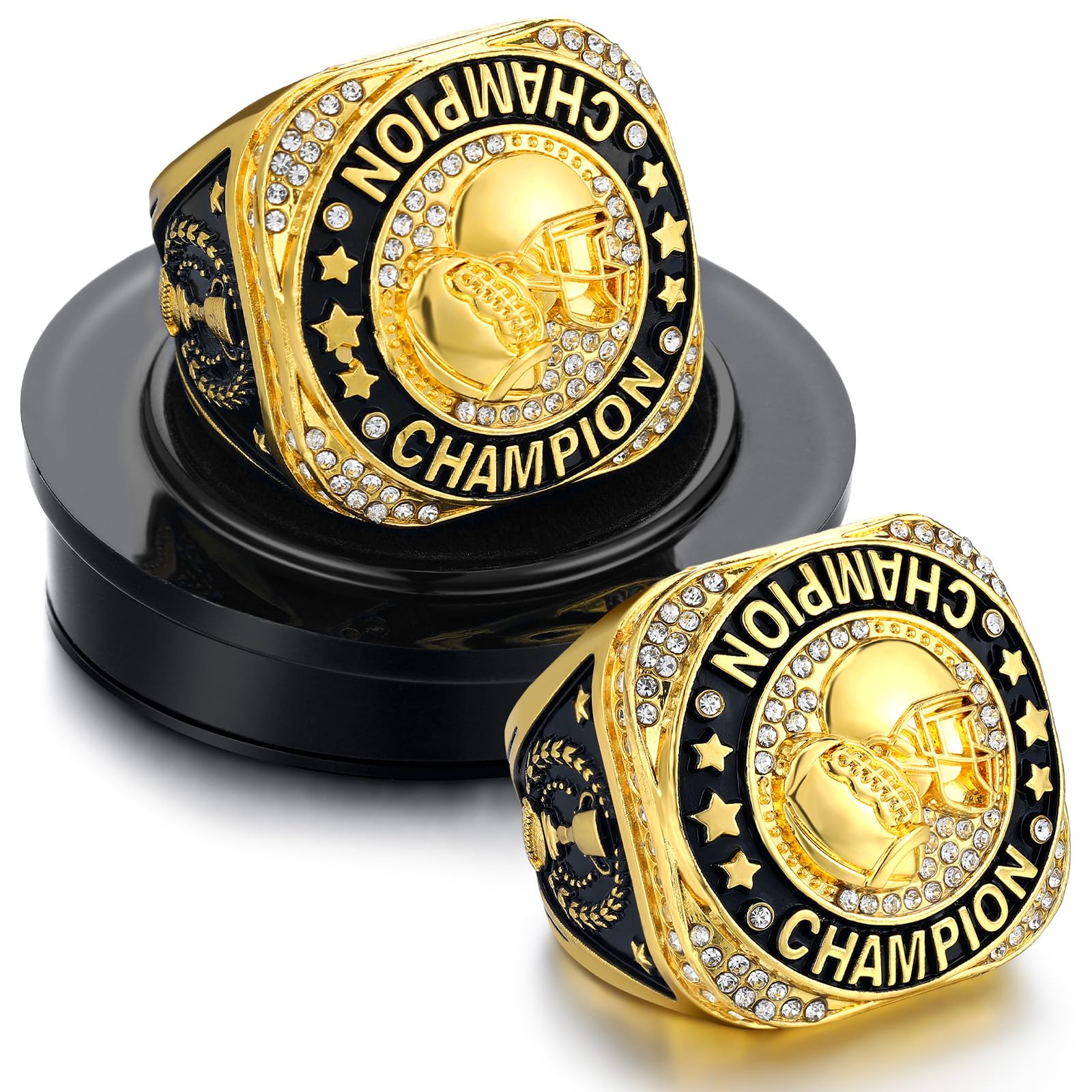 Highergo 1 PC Champion MVP Rings Baseball Soccer Basketball Volleyball Football Trophy Ring with Display Stand and Neck Chain Size 11 for Winner