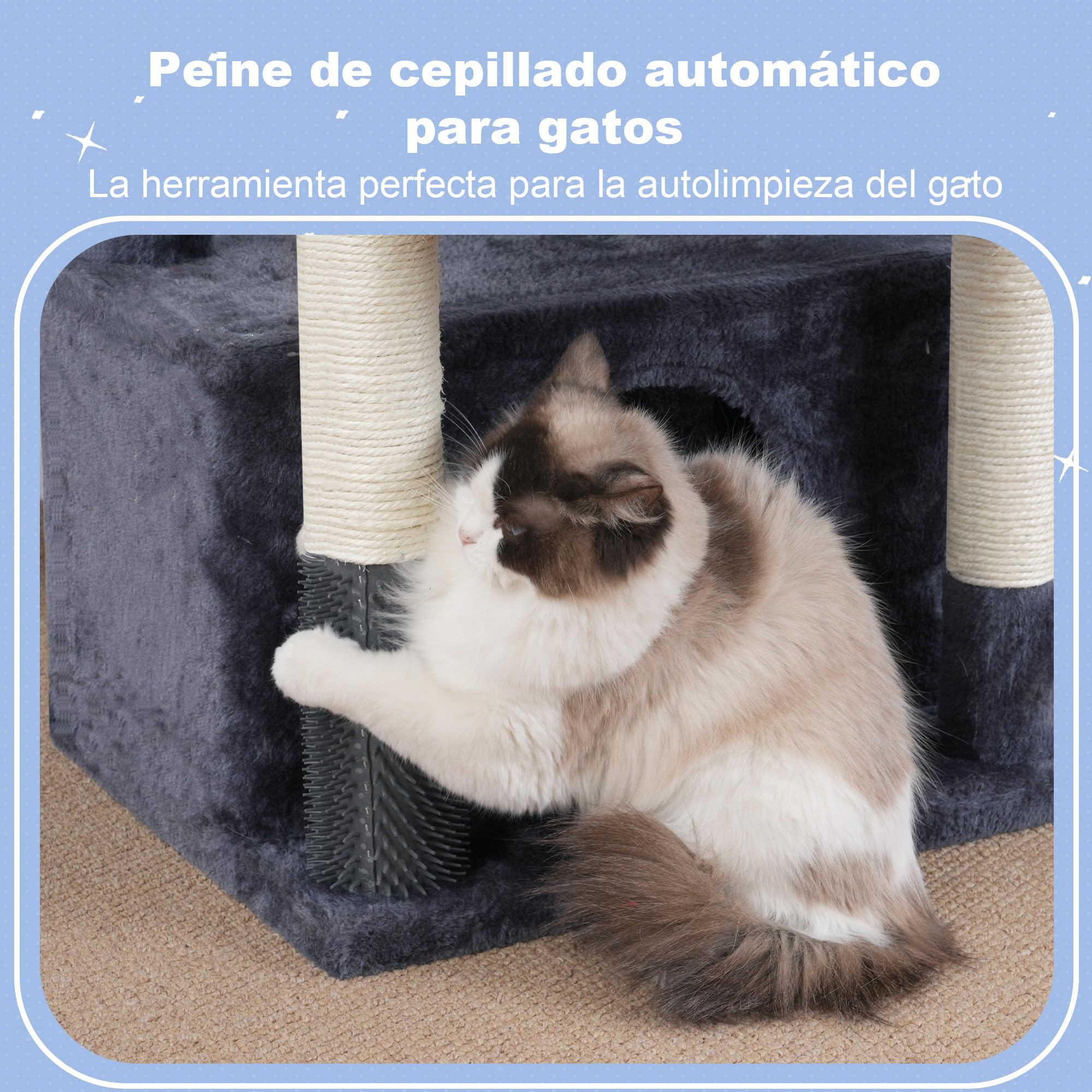 Hey-brother Árbol para Gatos, Rascador para Gatos Grandes y Maine Coons, multinivel Estable con 2 Amplio Plataformas, 2 cestas, Cueva Grande y Máquina peinadora, Gris Humo EMPJ070G