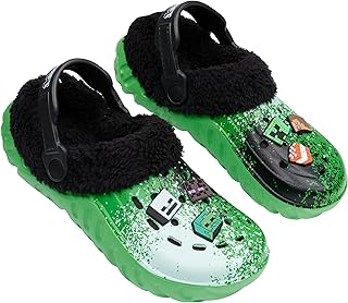 Minecraft Boys Clogs with Plush Fleece Lining & Charms, Ideal as Garden Clogs or Children's Slippers