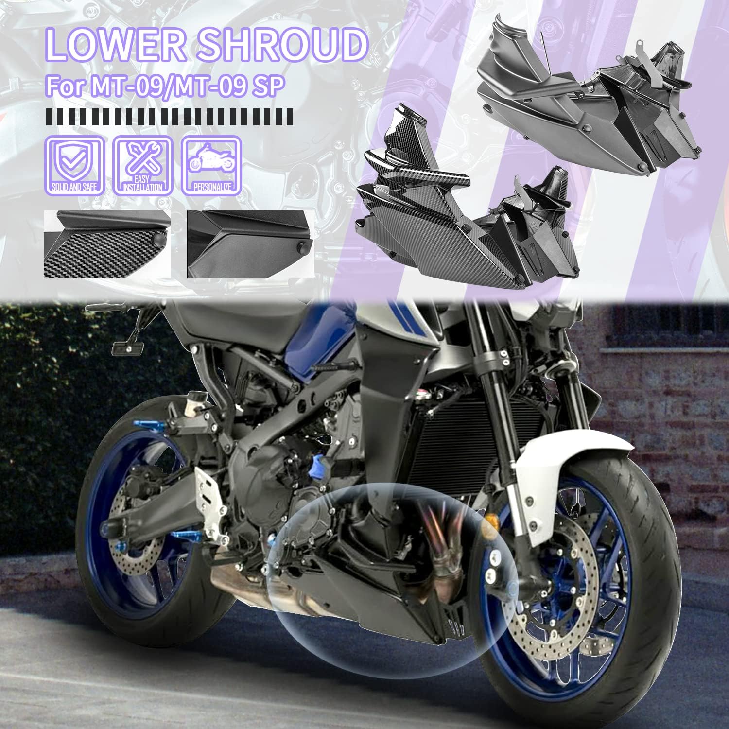 Motorcycle MT09 FZ09 Bellypan Belly Pan Lower Panel Spoiler Fairing Cowl Cover Body Frame Kit Engine Guard Chassis Bumper Protection for Y.amaha MT FZ 09 FZ-09 MT-09/SP 2021 2022 2023 (Matte Black)