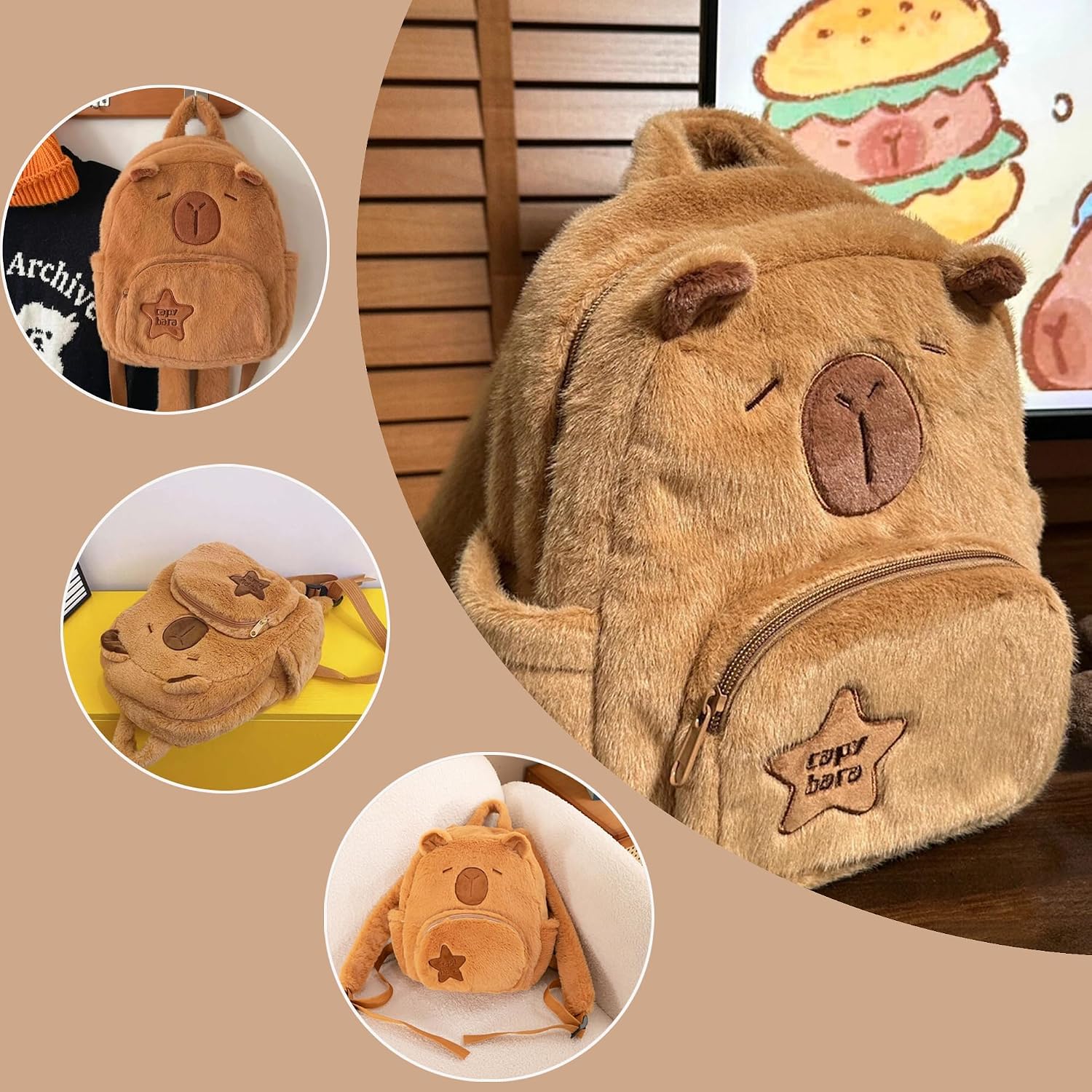 Capybara Backpack Multifunctional Durable Casual Daypacks for Outdoor Activities, Hiking, Picnic,Travel, Cute Animal Design, Lightweight Presents for Everyone