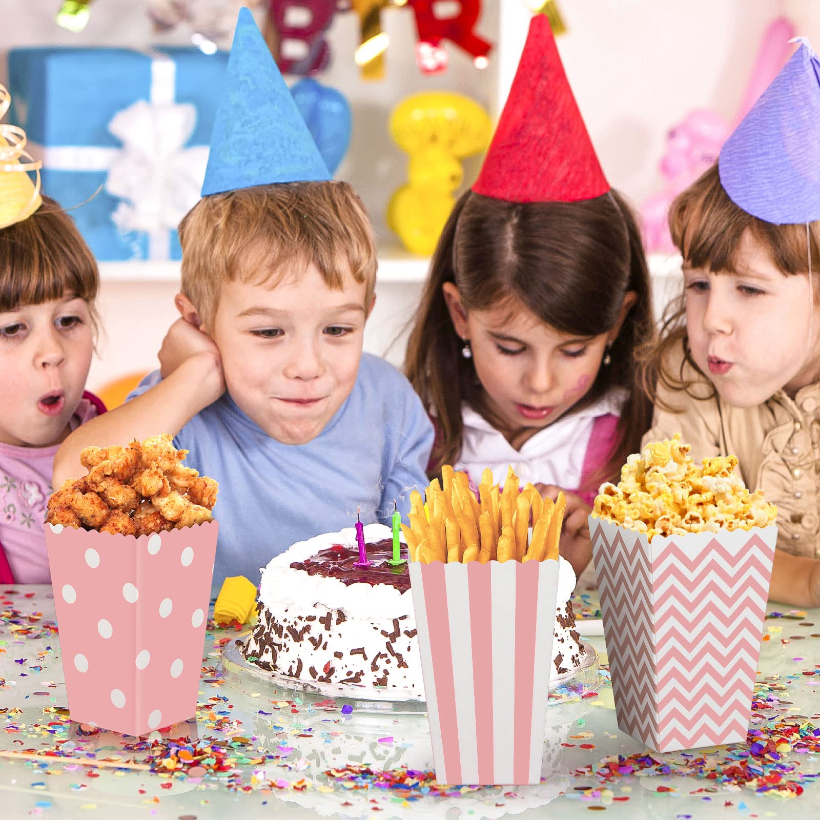 Popcornzakjes, 35 stuks, popcornzakjes met rood/wit gestreept, 10,5 x 6 x 14 cm, grote snoepcontainer, snackboxen voor bioscoop, filmavond