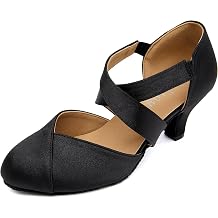 Women Swing Latin Ballroom Dance Shoes Closed Toe, Suede Sole, Elastic Closure 2.5 inch Heel YT28