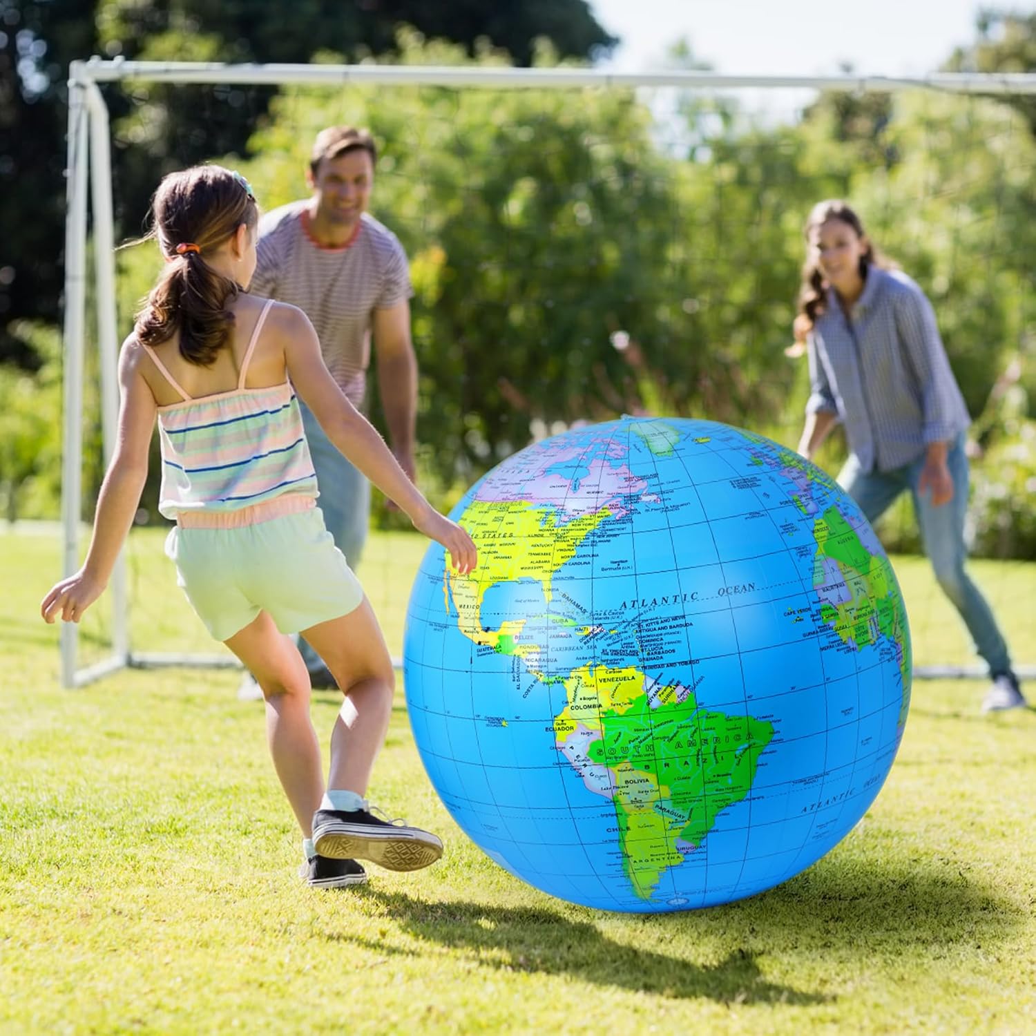 2Pcs 28 Inch PVC Inflatable World Globe Beach Ball Educational Earth Ball for Adult Classroom Learning Outdoor Play and Beach Party Favor