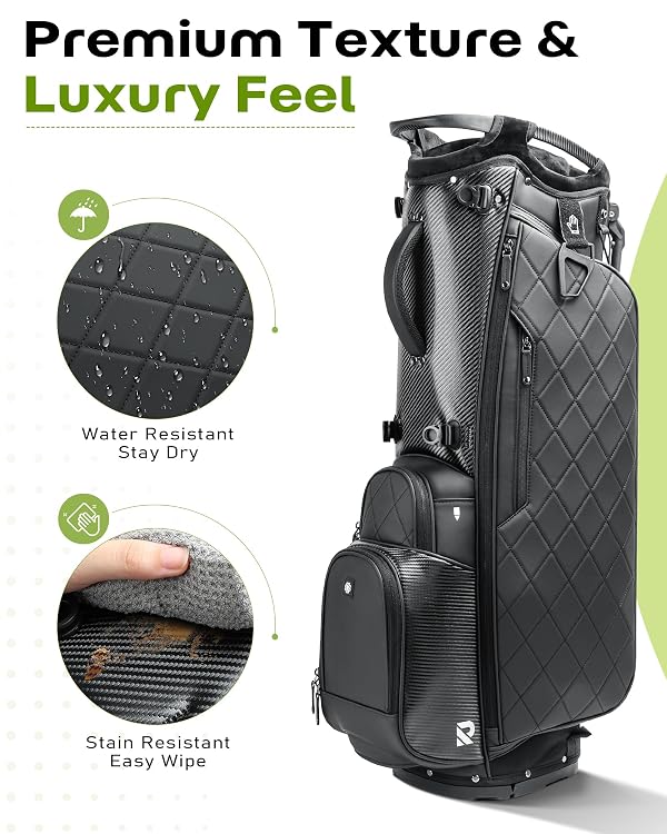 RIOROO 14 Way Golf Stand Bag, Full Length Dividers PU Leather Golf Bag with Plush Top for Men/Women, Waterproof & Versatile Storage Golf Bag with Cooler, Rain Cover and Removable Straps by RIOROO - Image 3
