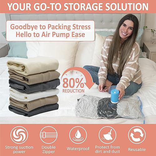 Miniatura 2 de Cozy Essential Paquete de 16 bolsas de almacenamiento al vacío de viaje con bomba eléctrica inalámbrica recargable para equipaje, maleta, tamaño de