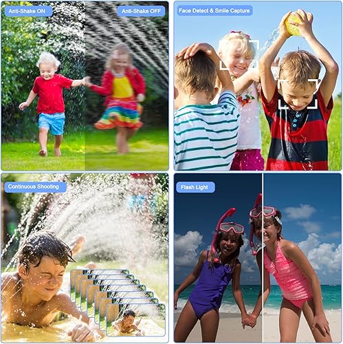 Miniatura 5 de YEEIN Cámara digital impermeable de 16 pies, videocámara subacuática de 21 MP con tarjeta de 32 G y batería recargable, cámara de apuntar y disparar