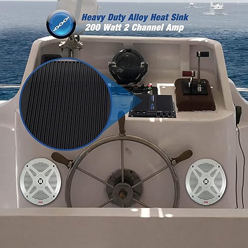 Miniatura 6 de Pyle Home Marine Amplificador de coche 2 canales puente compacto 200 vatios RMS 4 OHM rango completo monobloque estéreo e impermeable Receptor