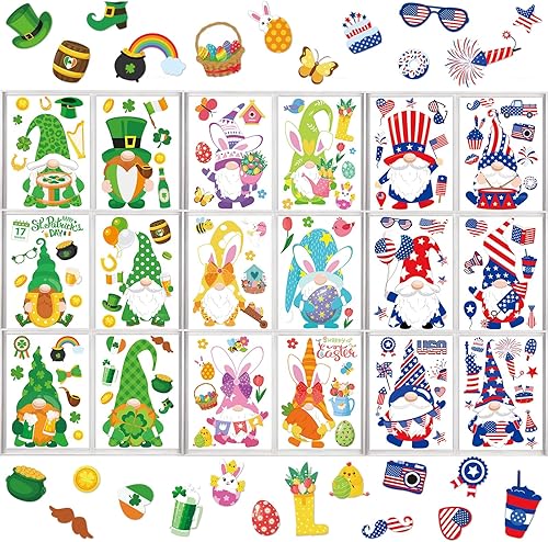 gisgfim Calcomanías para ventana del Día de San Patricio para Pascua, Día de los Caídos, 4 de julio, trébol, conejito de Pascua, calcomanías