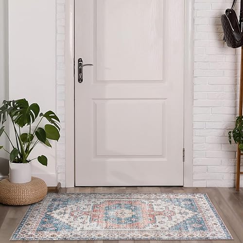 DECOMALL FINEEN - Alfombra tradicional vintage envejecida con medallón (2 x 5 pies, Fineen 01)