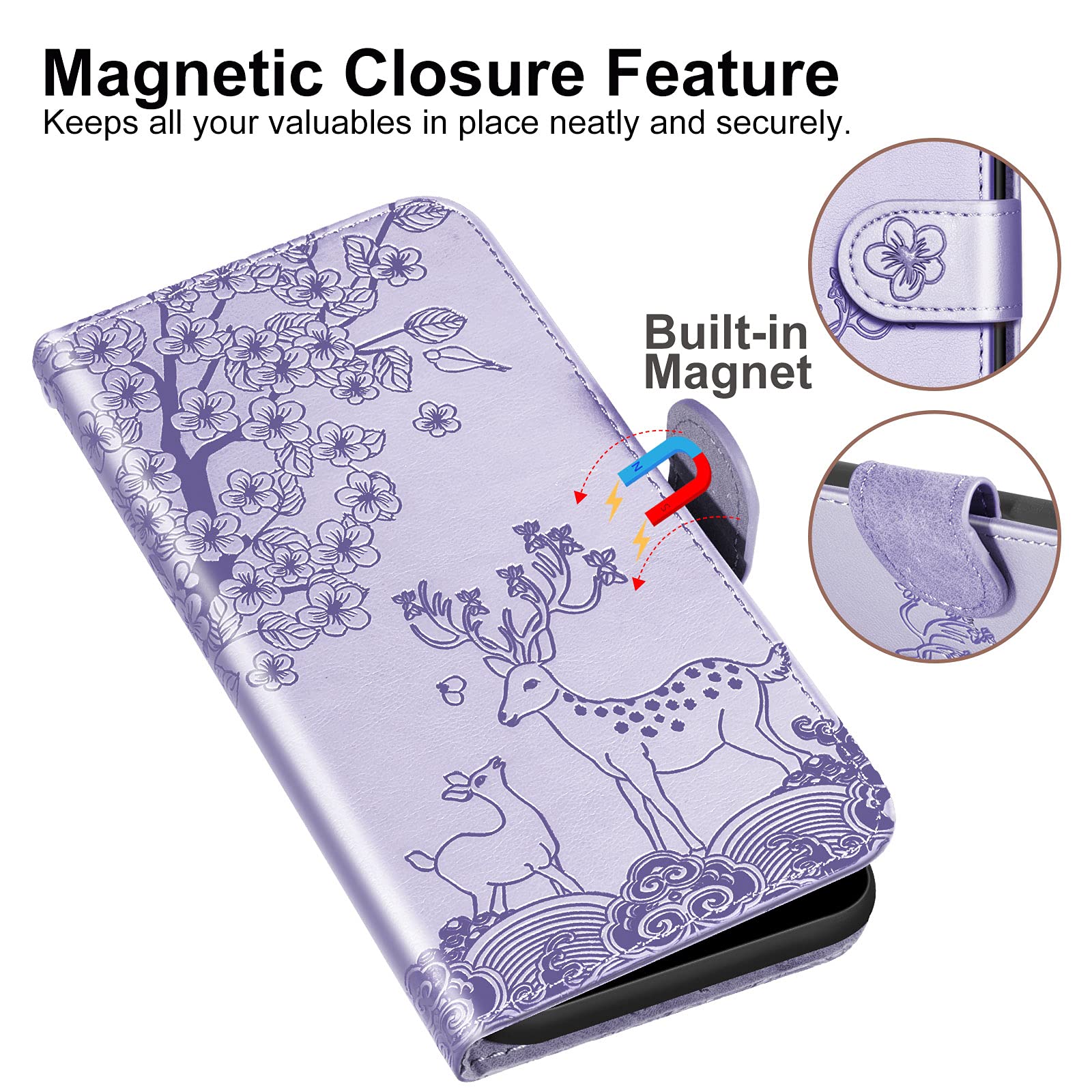 Cover in pelle per Xiaoi Redi Note 15 Pro 4G (Global), custodia portafoglio con chiusura a cerniera, supporto, 9 slot per carte, con cinturino da polso - Viola