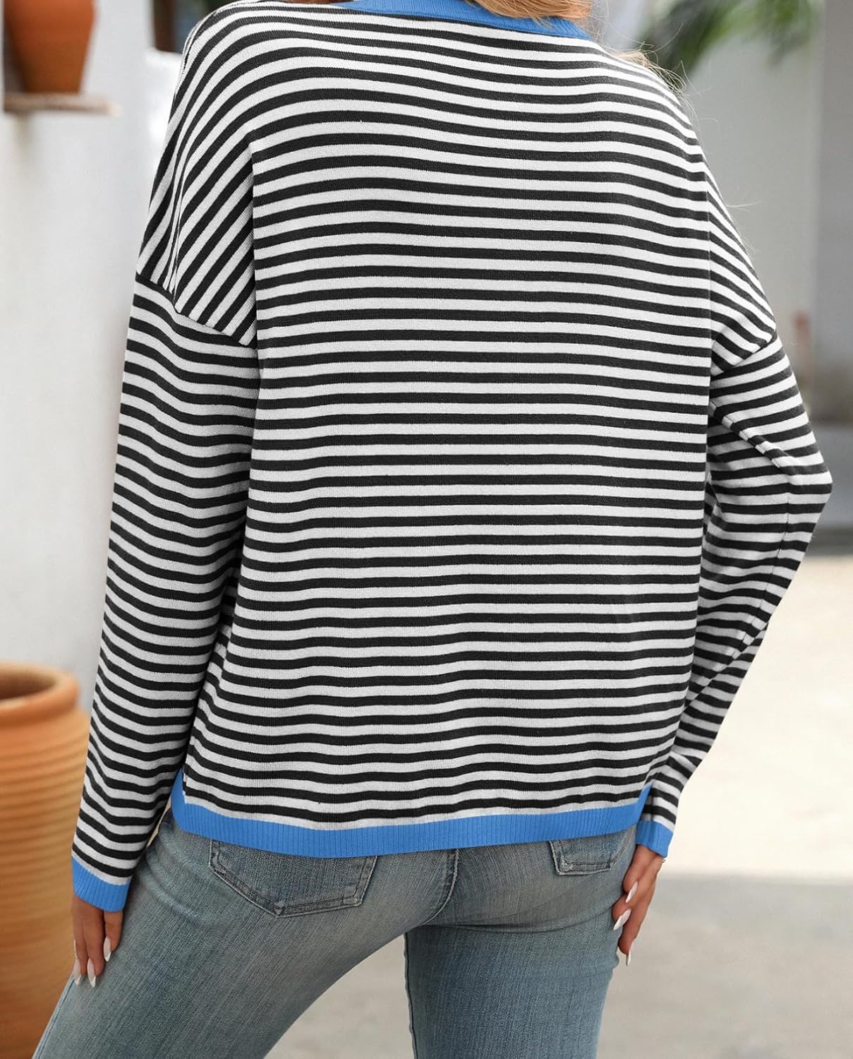 Women's Pullover Sweater - Loose-Fitting Striped Warm Top Fall Winter Casual Wear for Vacations Daily Use - Image 5
