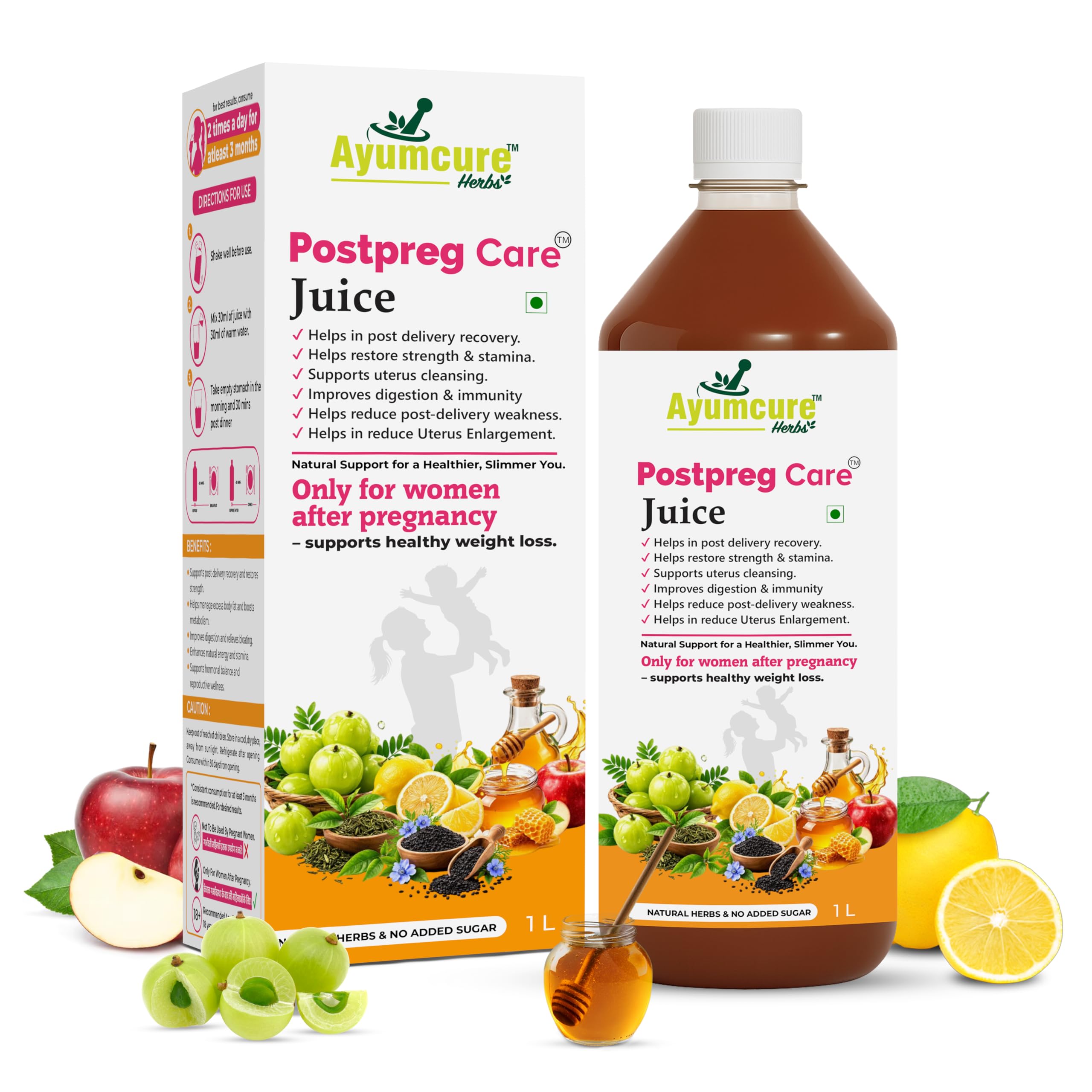 Ayumcure Postpreg Care Herbal Juice for Women | Ayurvedic Post Delivery Wellness Drink | Supports Strength, Recovery & Stamina | Helps Maintain Digestive Comfort | No Added Sugar | 1L-image-41