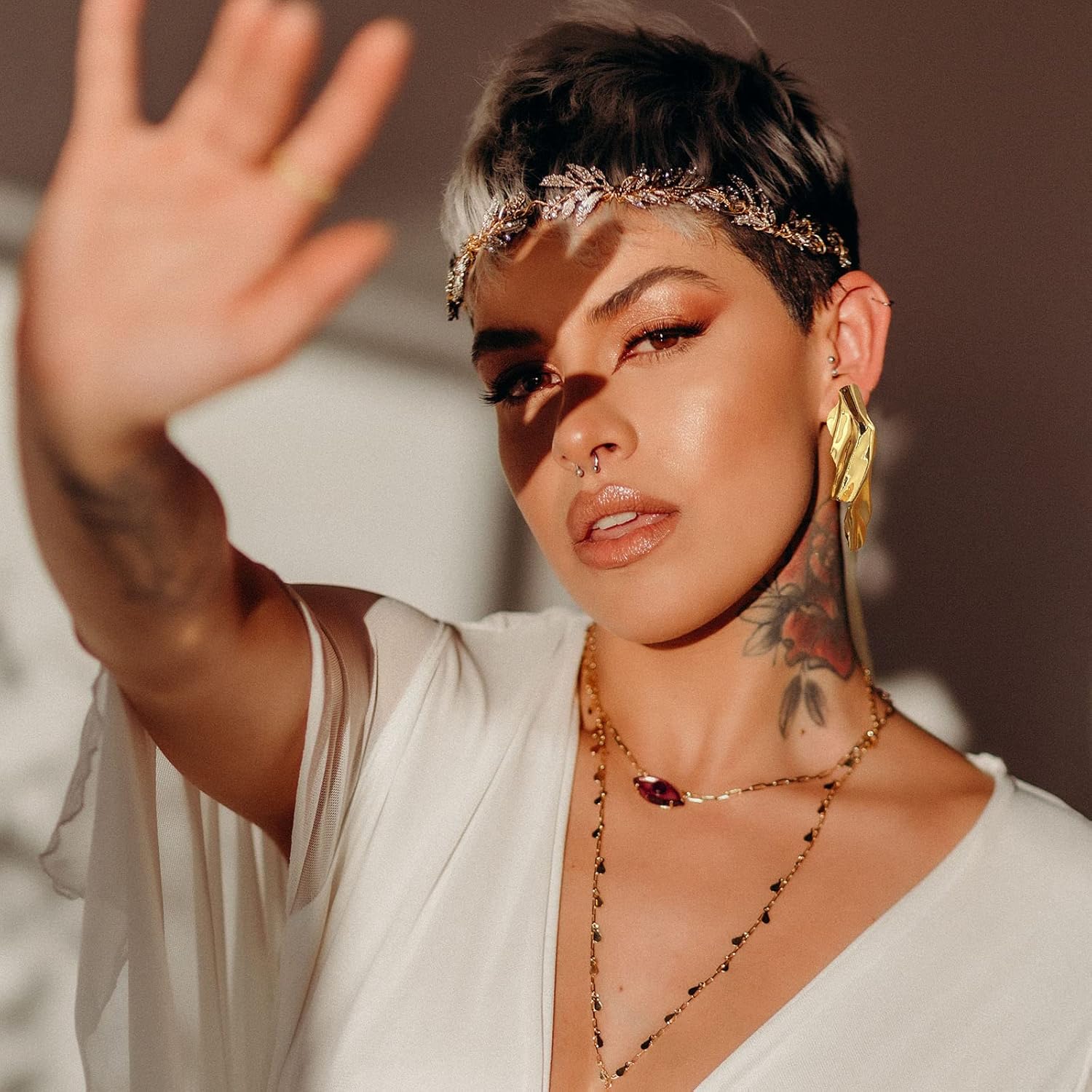 Statement Geometric Texture Earrings for Women,Large Fashion Irregular Minimalism Metal Earrings,Rectangle Large Leaf Earrings Trendy Jewley - Image 2