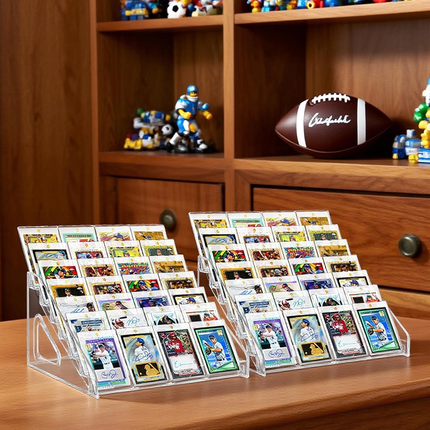 2 Pack 7 Tier Acrylic Card Display Stand, 7-tiers Versatile Display for Trading Cards,Greeting Card Display Stand,Portable Display Rack Holder for Graded Cards, PSA Cards,Sports Cards, Business Cards
