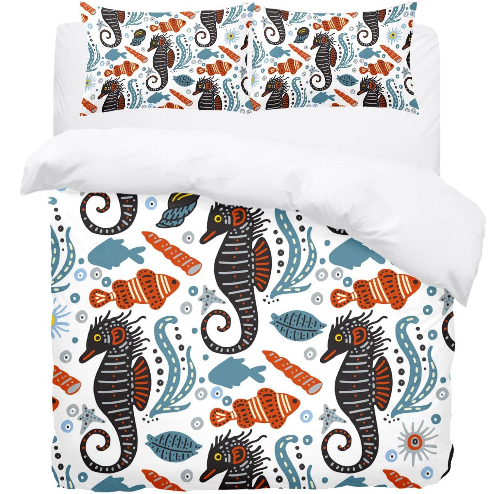 Parure de lit thermique hippocampes avec housse de couette et taies