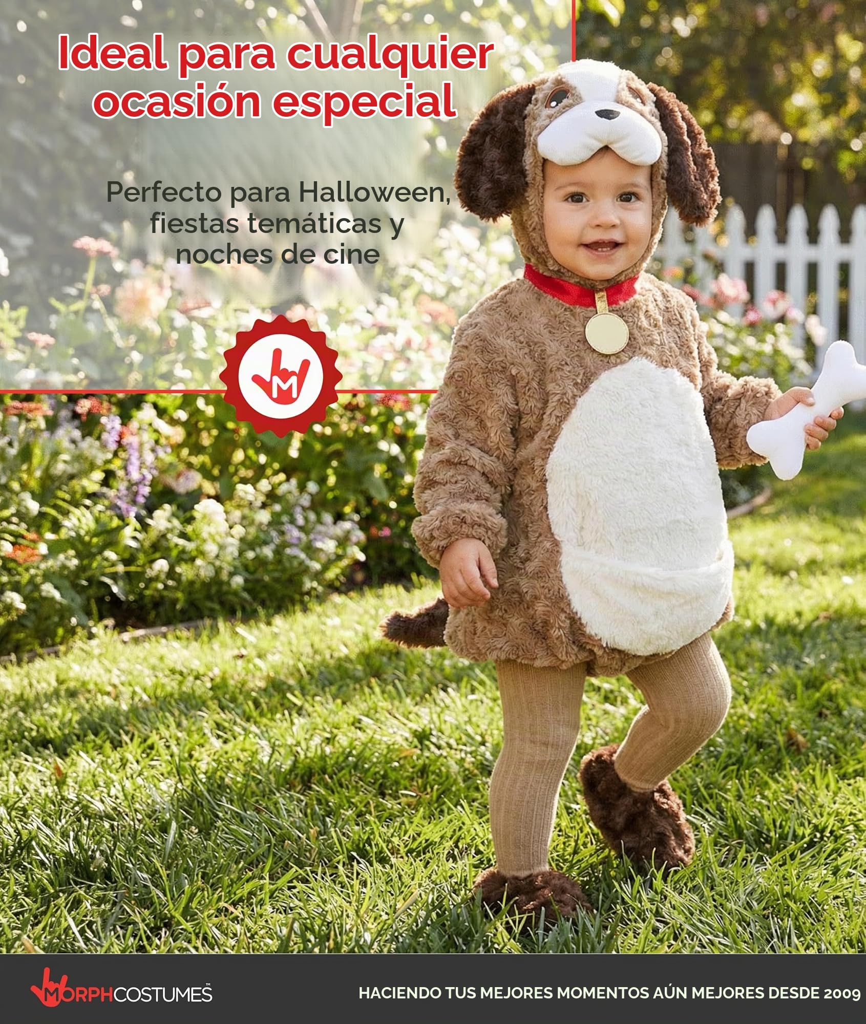 Morph Disfraz Perro Niño, Disfraz Cachorro Halloween Niño | Tabardo de Felpa, Capucha, Cola & Cubrezapatos, Diseño de Cachorro, Perfecto para Halloween, Ideal para Juegos de Rol