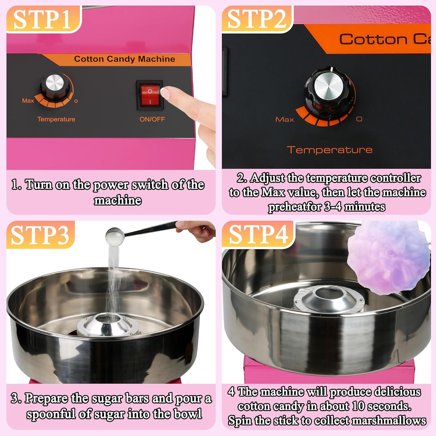 Cotton Candy Machine, Cotton Candy Maker, 1000W Electric Cotton Candy Maker Machine, Quick 3-4 Min Preheat, Commercial Cotton Candy Maker for Home, Events, Parties, and Small Business