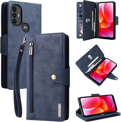 Miniatura 8 de LBYZCASE Funda para Moto G Power 2022, funda tipo cartera para Motorola G Power (2022), piel de lujo de alta calidad, bolsillo con cremallera,