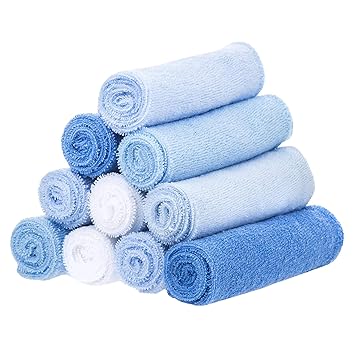 Spasilk Washcloth Wipes Set for Newborn Boys and Girls, Soft Terry Washcloth Set, Pack of 10, Blue