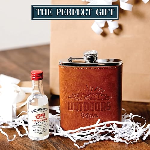 Miniatura 6 de Pavilion - Hombre al aire libre 8 oz acero inoxidable PU cuero frasco al aire libre Woodsy senderismo camping montaña hombres senderismo regalo