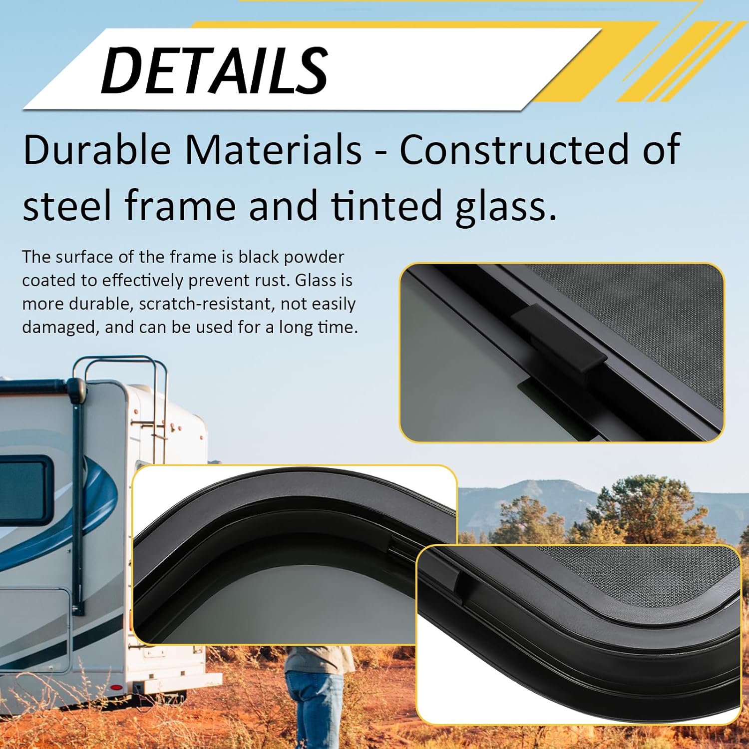 KUAFU RV Side Window 24"W X 22"H Replacement Teardrop Horizontal Slide Trailer Camper Window with Trim Kit Tinted Glass