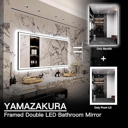 Miniatura 5 de Yamazakura Espejo de baño grande de 88 x 38 pulgadas, retroiluminado y frontal iluminado LED, espejo de tocador moderno rectangular negro