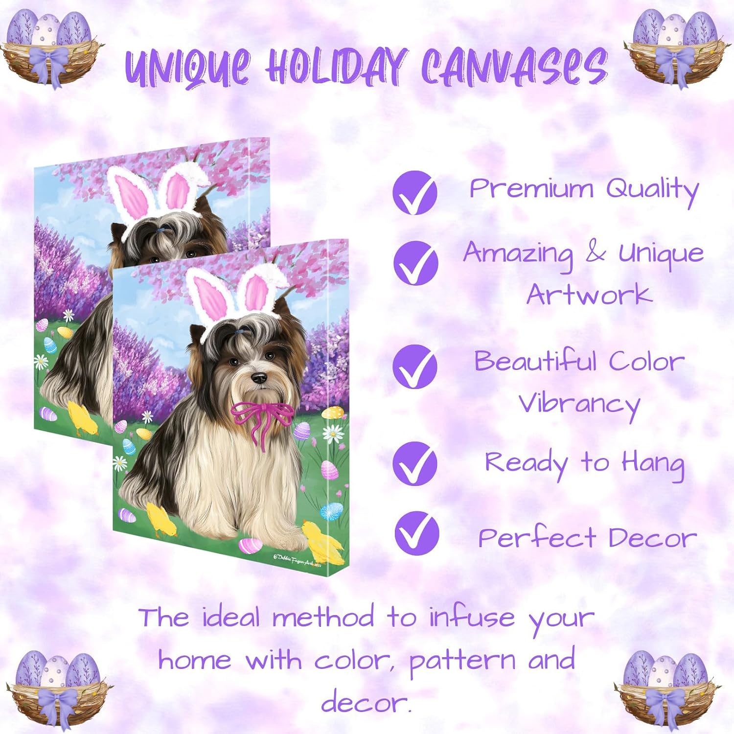 Doggie of the Day Easter with Biewer Terrier Dogs Canvas Wall Art - Premium Quality Ready to Hang Room Decor - 1.5" Thick Canvas Wrap 8" x 10"
