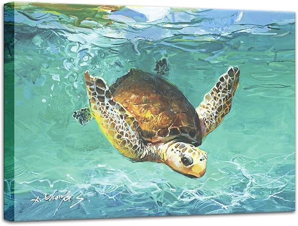 Amazon ビーチテーマバスルーム装飾 12x16インチ ウミガメの絵 壁アート 海洋壁装飾キャンバス絵画プリント ギャラリーラップストレッチ インテリア オンライン通販