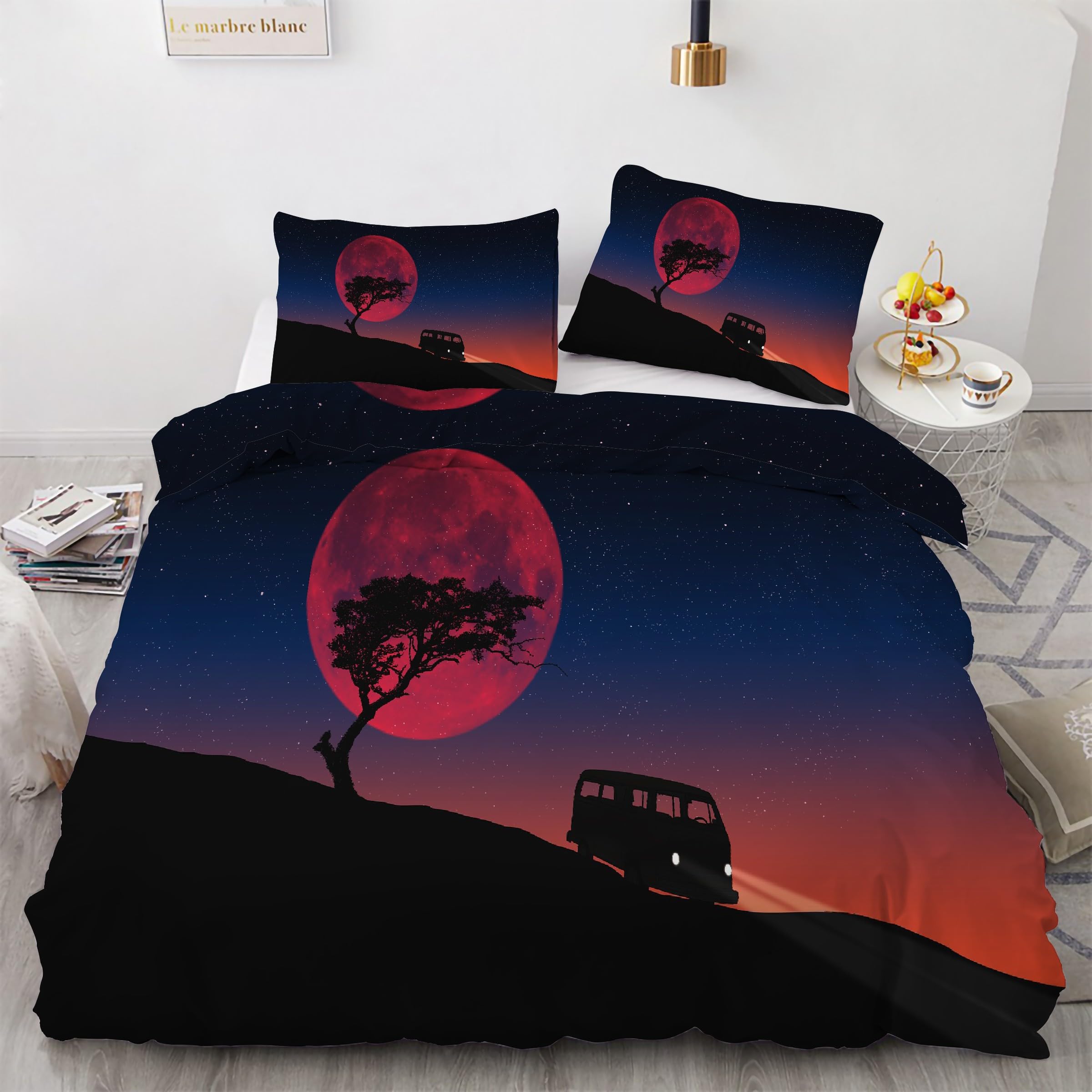 Housse couette 220x240 ciel étoilé parure de lit 3 pièces microfibre avec fermeture éclair
