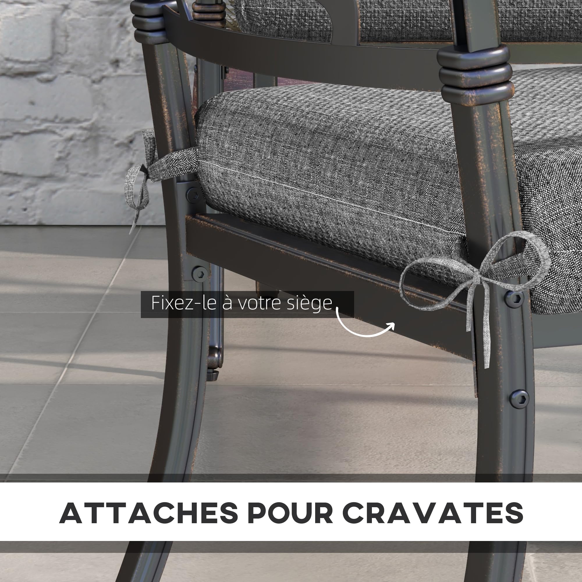 Outsunny Lot de 4 Coussins de Chaise Rembourrage Épais 47 x 47 cm Gris
