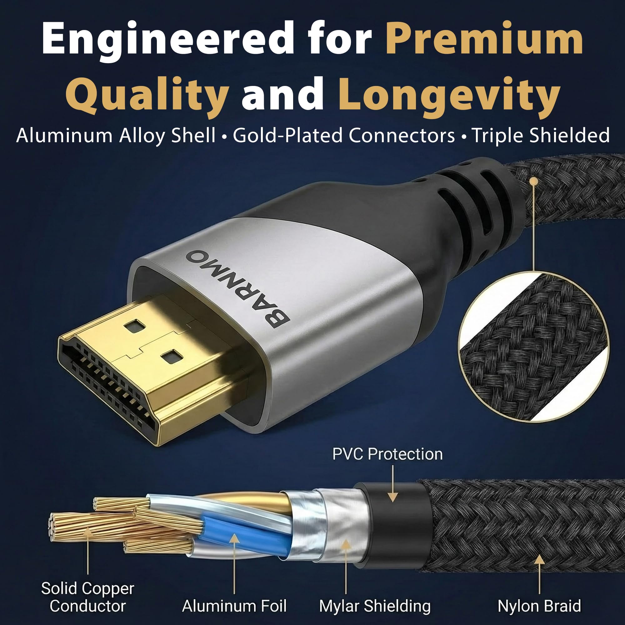 HDMI 8K 2.1 zertifiziertes Ultra-High-Speed-Kabel, 48 Gbit/s, 3 m, 8K@60Hz/4K@120Hz von BARNMO
