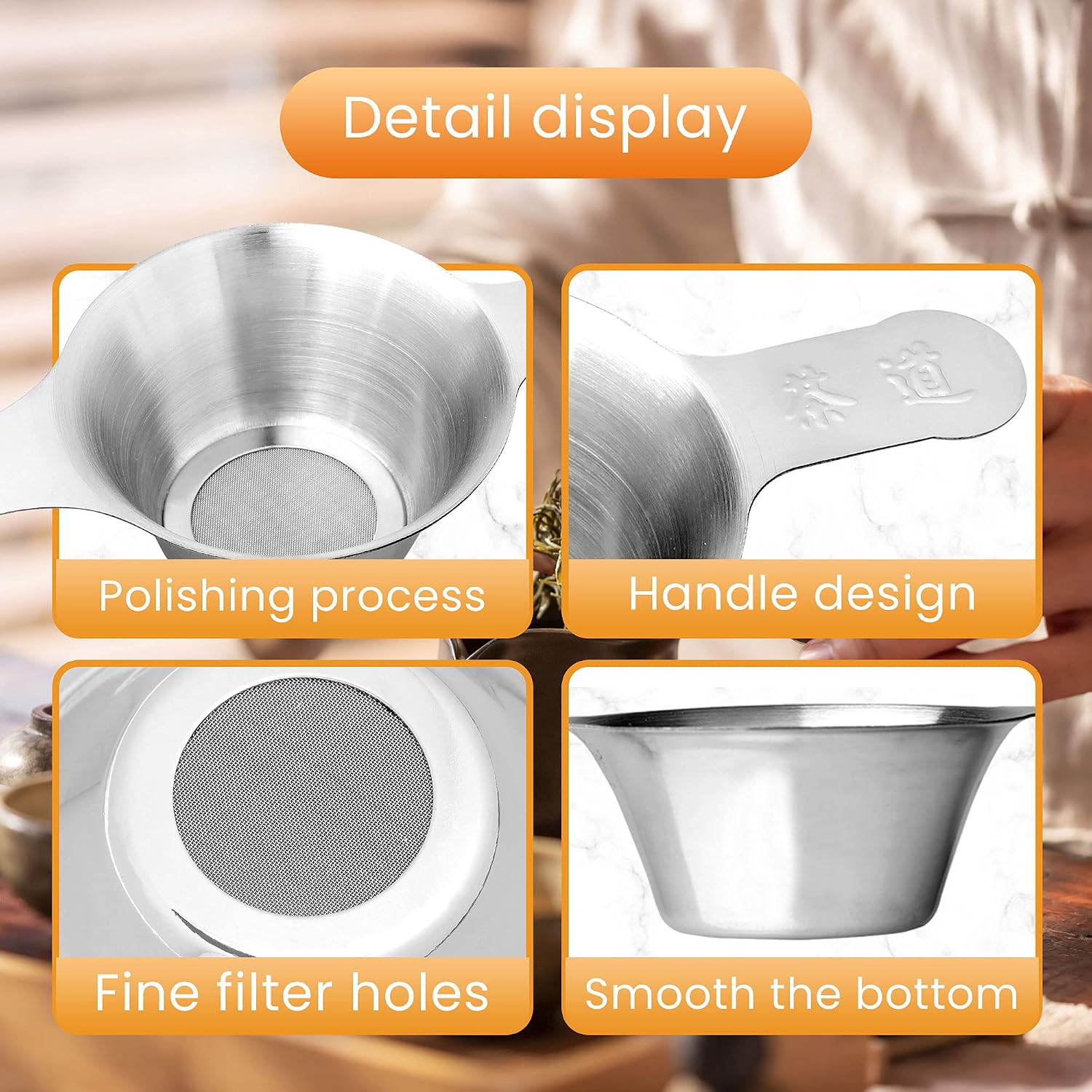ICYANG Tea Strainer, 2pcs Different Size Stainless Steel Coffee Strainer Fine Mesh Tea Infuser Funnel Leaf Filter with Double Handle Mini Fine Mesh Strainer Making Flour Sugar