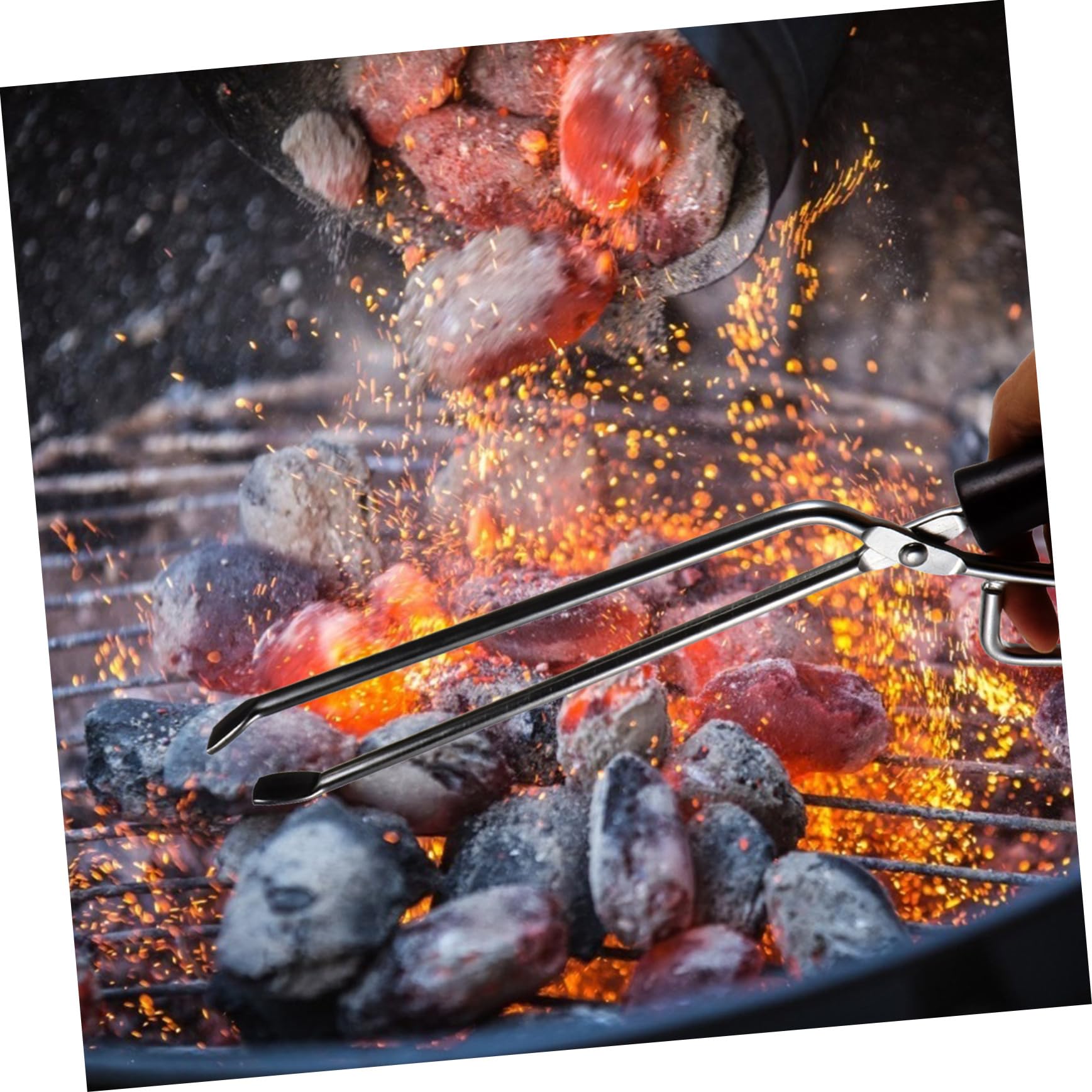 Pinza per Carbone in Acciaio Inox Manico in Legno, Lunga | Atmosfera Estiva, Outdoor Barbecue, Resistenza alle Macchie e Presa Ergonomica