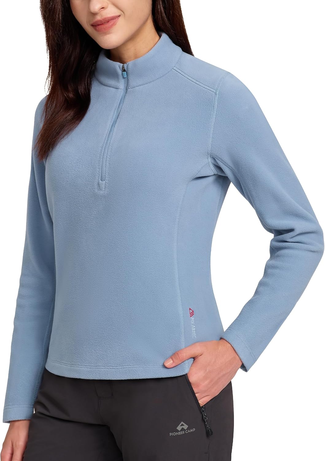 Pioneer Camp Women's Polartec Quarter Zip Fleece Pullover Running Lightweight Thermal Base Layer Long Sleeve Shirts - Image 2