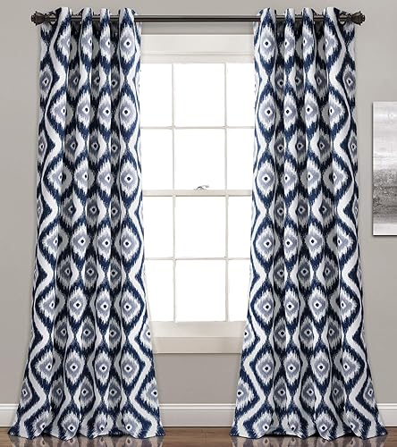 Miniatura 2 de Lush Decor Diamond Ikat - Cortinas con patrón geométrico para oscurecer la habitación, juego de paneles para sala, comedor, dormitorio (par), 84 x