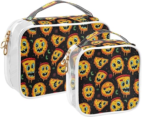 Funny Faces Pizza Clear Toiletry Bag for Traveling,2 Pack Makeup Cosmetic Bag with Zipper,Travel Bag for Toiletries,Travel Essentials 21214946