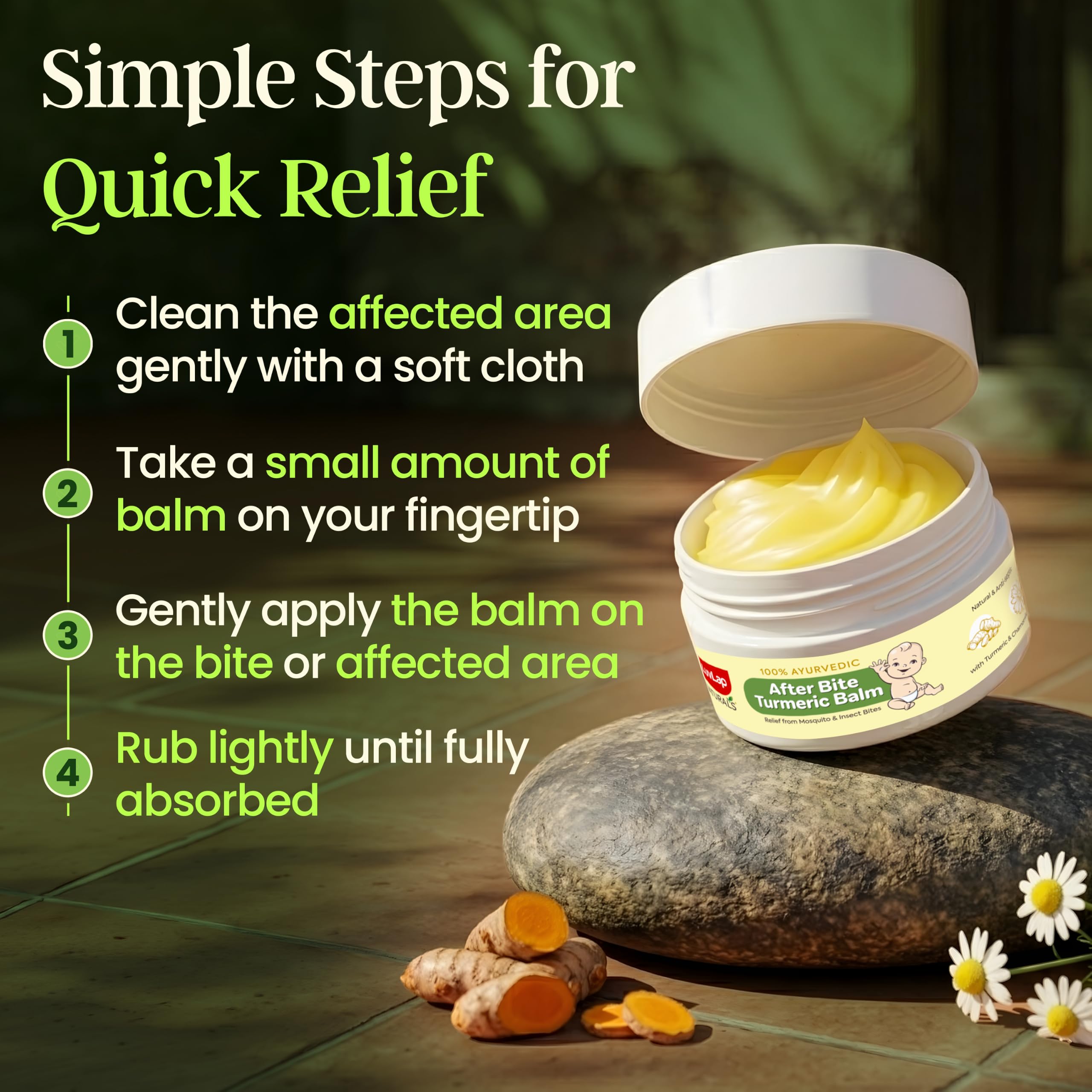 LuvLap Naturals After Bite Turmeric Balm with Pudina, 25gm, Mosquito & insect Bites, 100% Ayurvedic, Gives relief from Rashes, Antiseptic & Anti-inflammatory, Dermatologically Tested, 25g 4