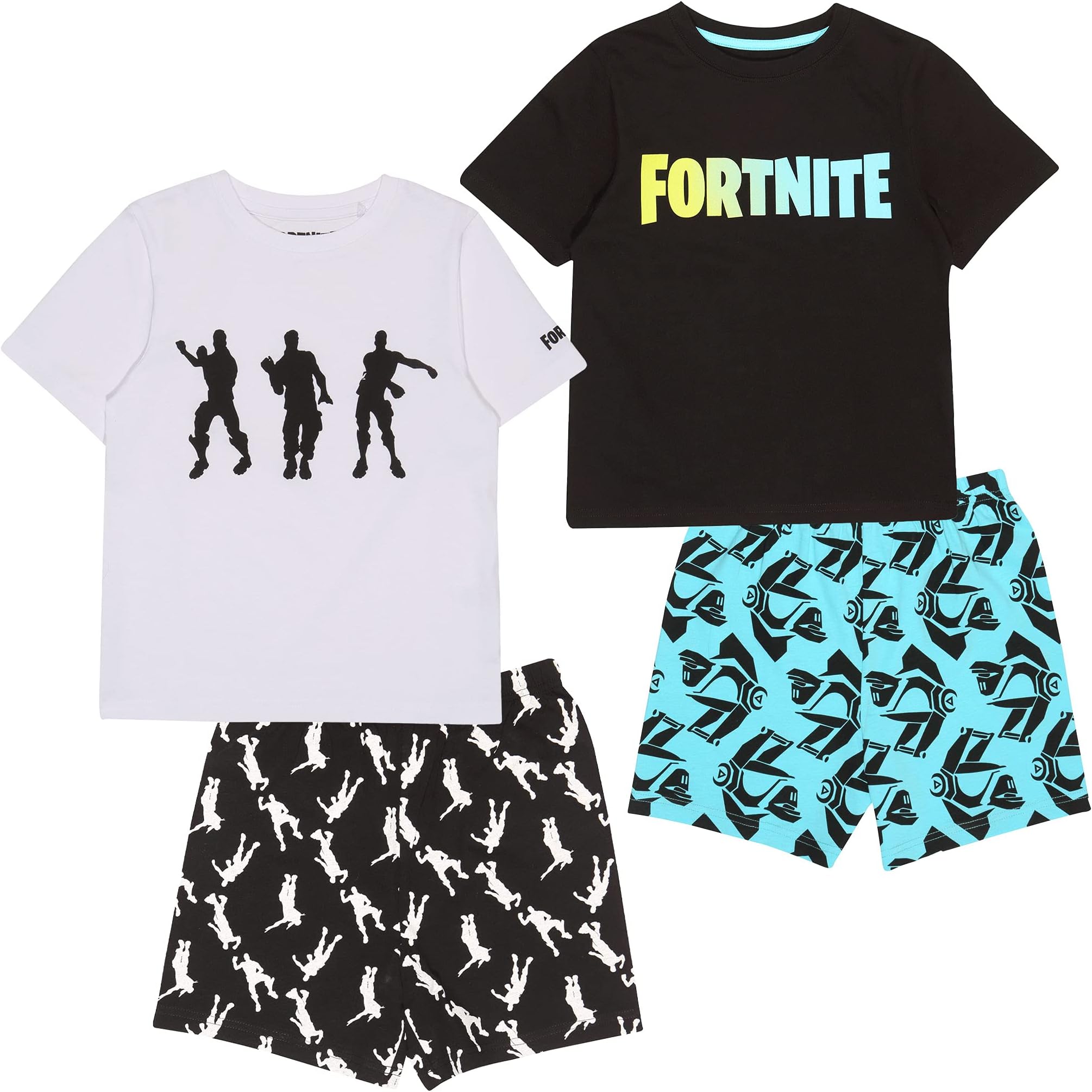 Fortnite Short Pyjama Set for Boys, Fortnite Logo and Dancing Emotes Crew Neck T-Shirt with Shorts, 100% Cotton, Official Merchandise, Ages 7 to 15, Pack of 2