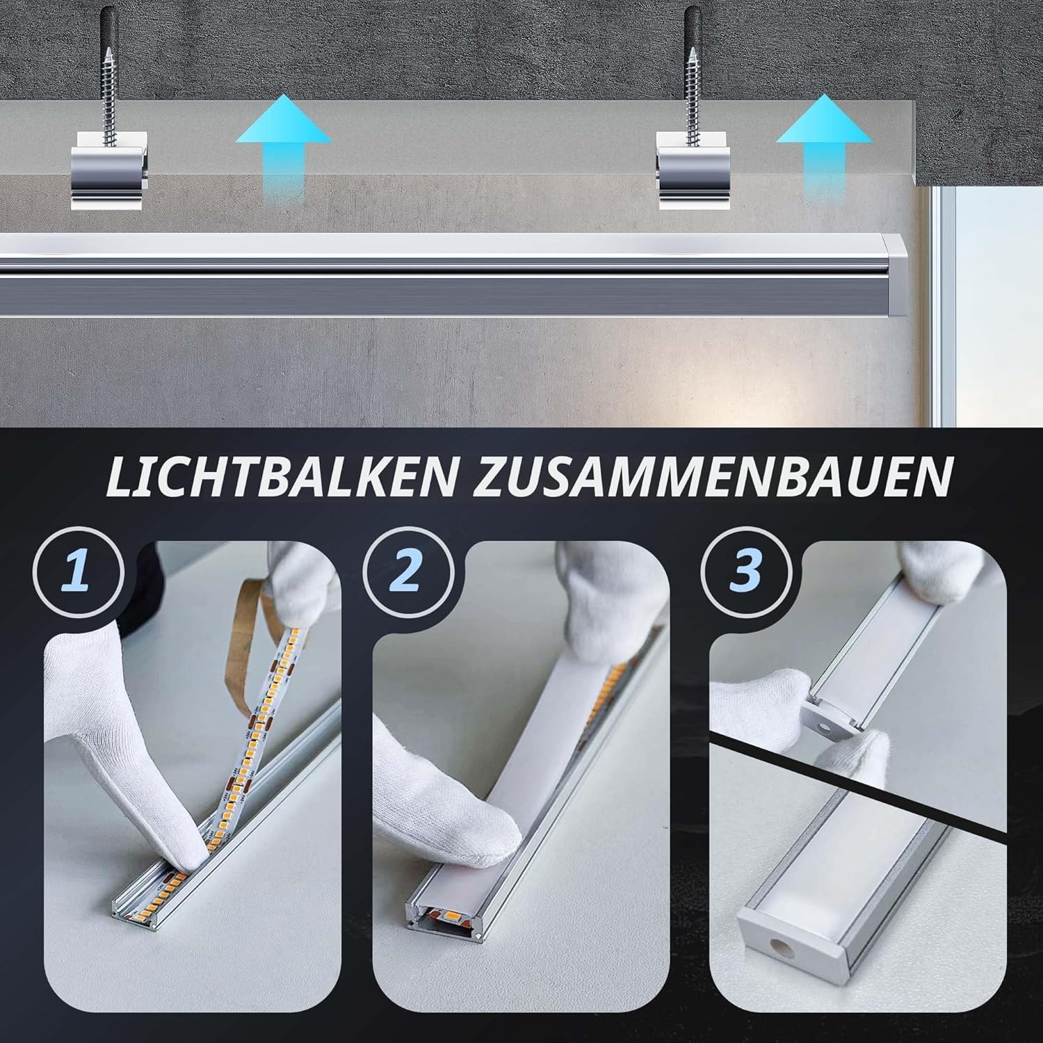 Shine Plus Profilé LED, rail LED, 12 profilés de 2 m, canal en forme de U, cache mat, taille maximale 17 mm, dimensions 19,3 × 9,9 mm