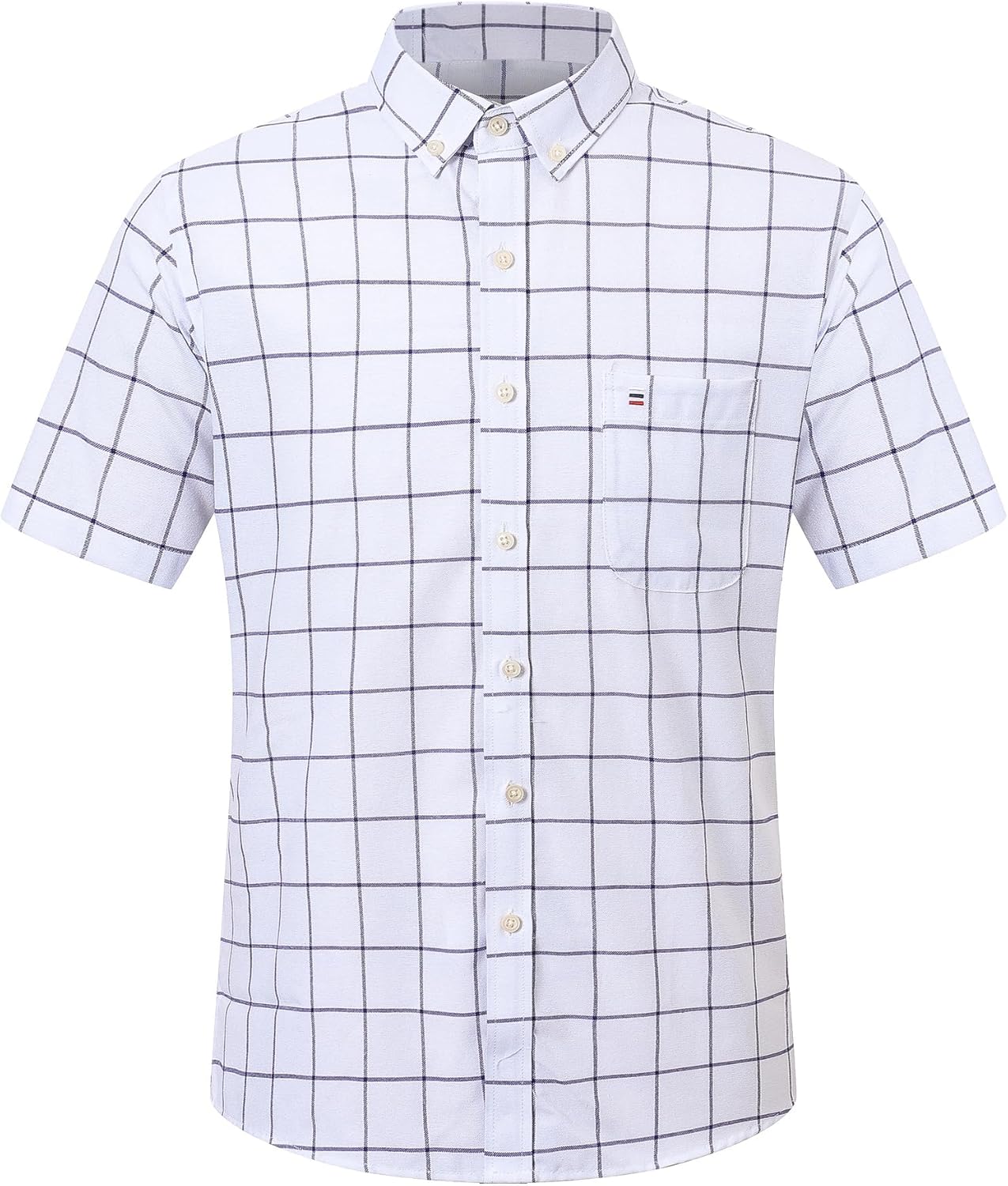 Cromoncent Men's Short Sleeve Oxford Shirt-100% Cotton Plaid Button Down Casual Summer Shirt - Image 4