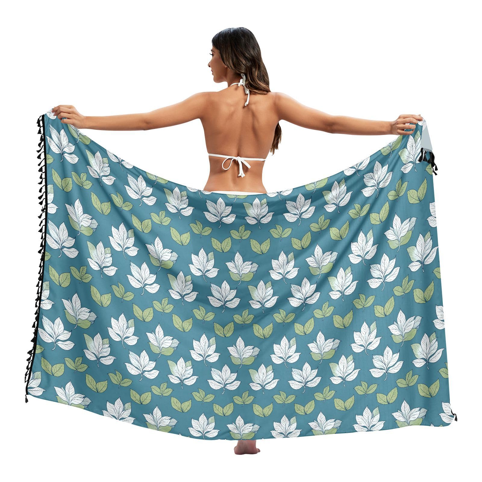 Summer flower Leaves White Green Swimsuit Coverups Beach Casual Womens Swimwear Cover Ups Swim Suits 45x70in