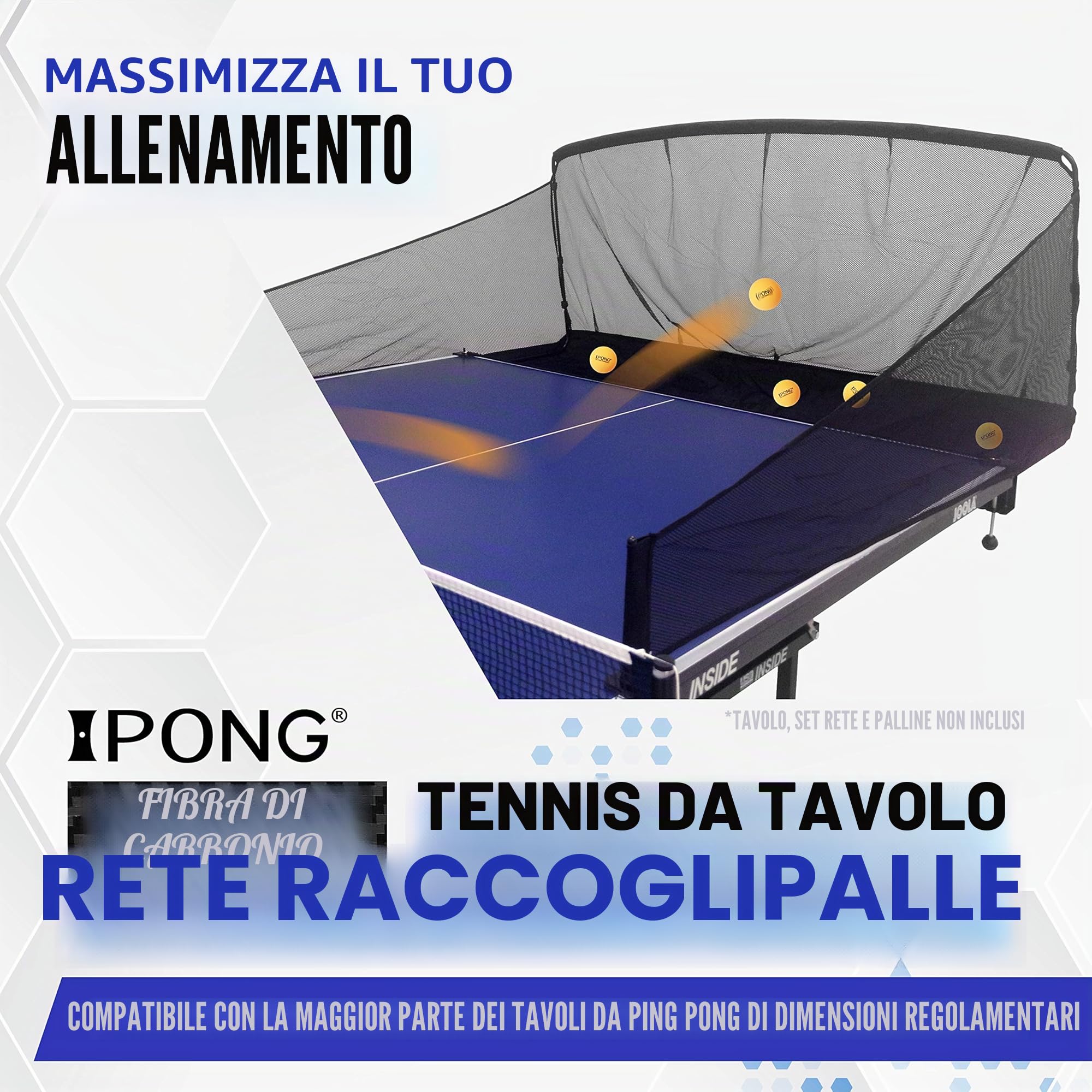 Ipong in Fibra di Carbonio da Tavolo Tennis Ball Catch Net