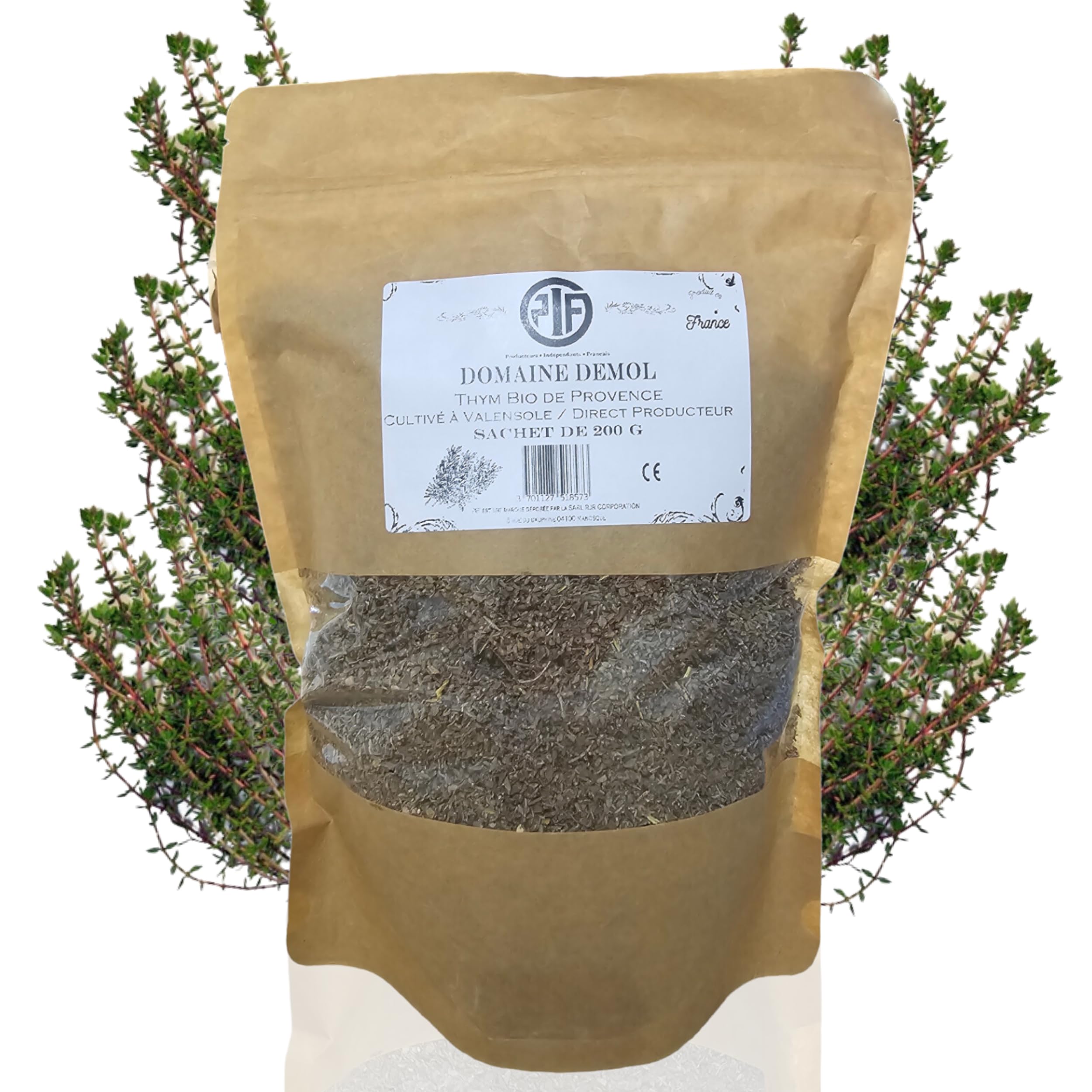 PIF.- Thym Bio de Provence 200g - Herbes Aromatiques Séchées de Qualité Supérieure -Fabriqué et Assemblé en France - Direct Producteur