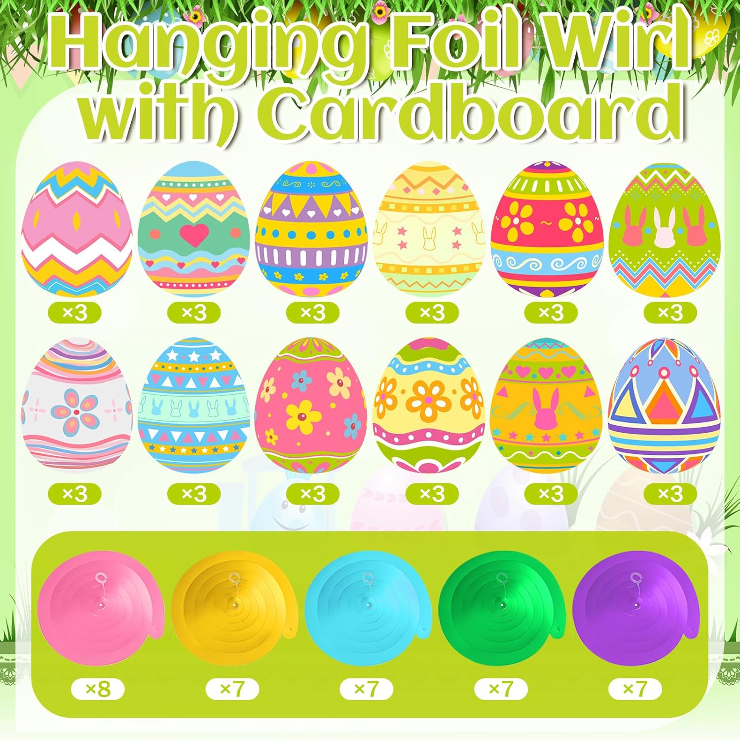 Epakh 72 Pcs Easter Egg Hanging Swirl Ceiling Decorations Hanging Foil Ceiling for Happy Easter Day Party, Colorful Egg Decorations for Spring Holiday, Office, Indoor, Home(Vibrant Style)